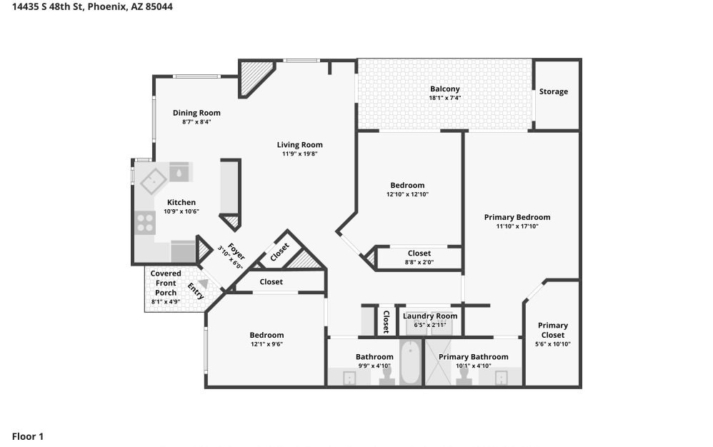 Coral Bay - 3 bedroom floor plan layout with 2 bathrooms and 1345 square feet (Image 2)