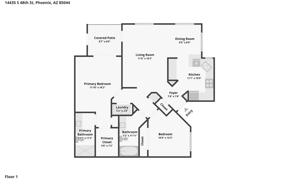 Palm Breeze - 2 bedroom floor plan layout with 2 bathrooms and 1053 square feet (Image 2)